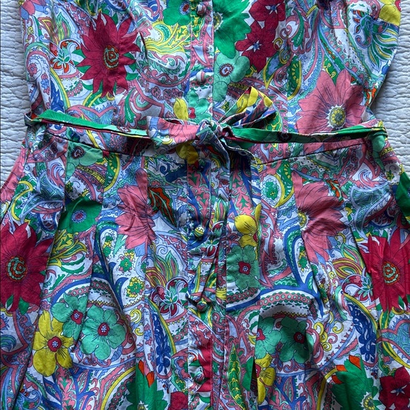 Talbots Floral Midi Button-Down Dress, ruffle detail, adjustable waist ties, 10 - Picture 3 of 8